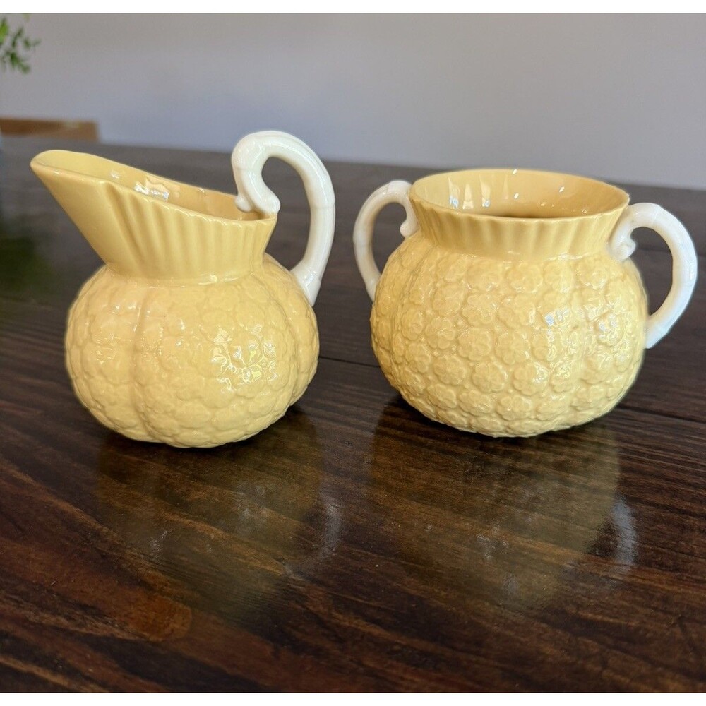 Rare Vintage Lenox Creamer and Sugar set in a Yellow with Hawthorne pattern